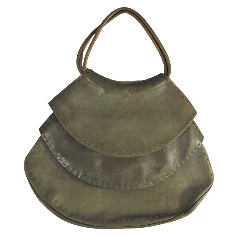 Vintage Guild Creations Top Handle Green Handbag Purse Leather Bohemian Style